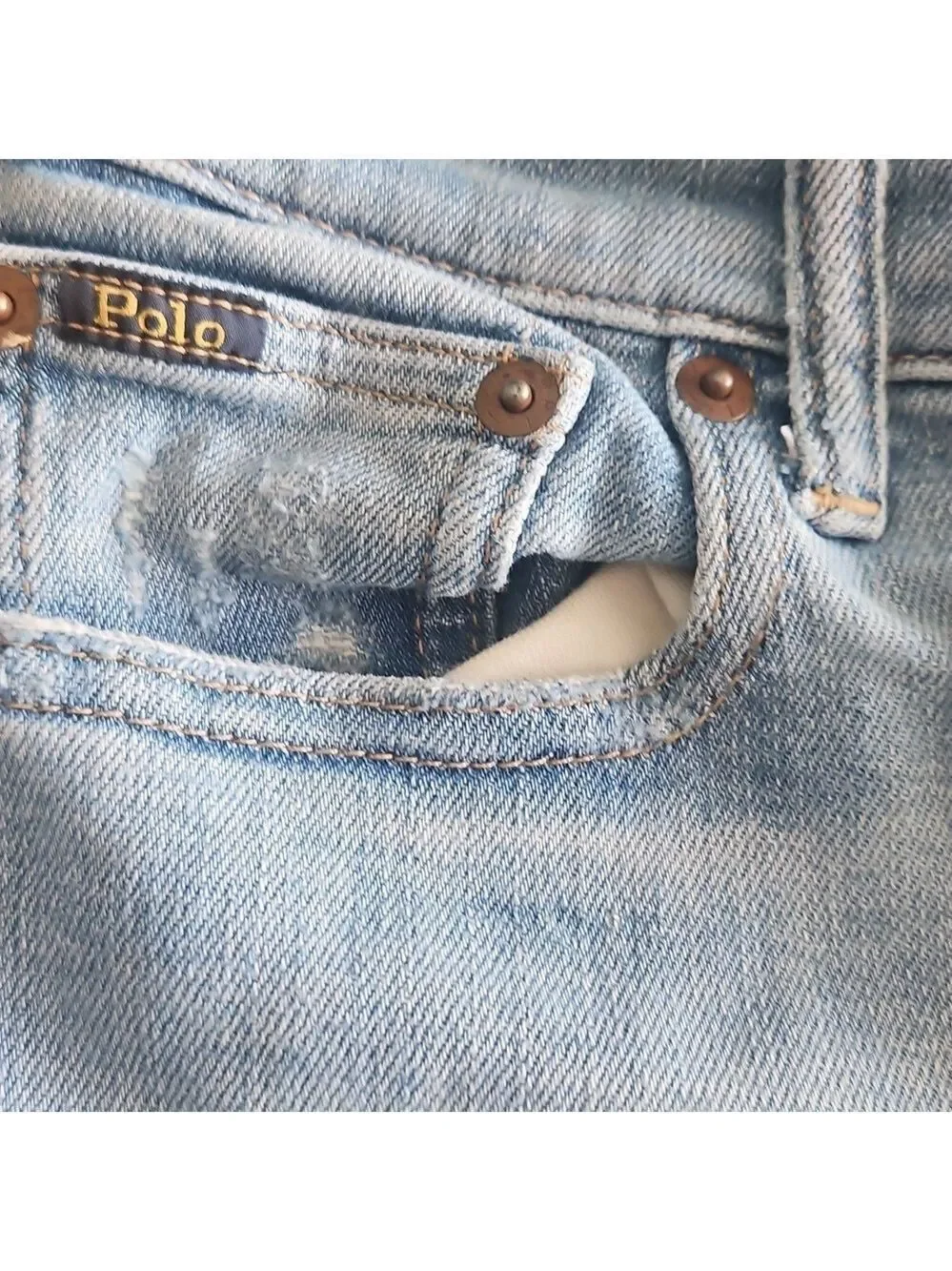 Polo Ralph Lauren Tompkins Skinny Jeans Distressed Light Blue Size 26